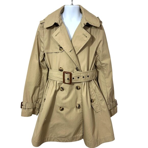 Polo Ralph Lauren Girls Trench Coat Khaki 8 Hood Epaulets Classic Belted Cotton - Picture 3 of 16